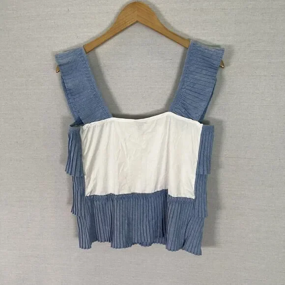 J. Crew Ruffle Top Blue Pleated Tiered Summer Size Small - Picture 5 of 9